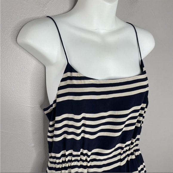 J CREW Navy Blue White Silk Striped Summer Dress - Picture 2 of 9